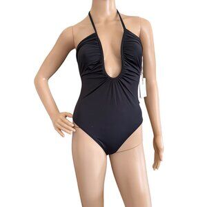 Good American Black Halter Plunge One Piece Swimsuit Size Small Bathing Suit